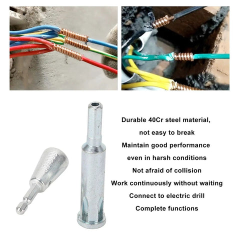 Pro Grade 40Cr Steel Wire Stripper And Terminal Twist Fixture Compatible With Power Drills To Knock Out Wiring Prep Quick And Crimp Connectors Always Tight For Contractors, showcasing wire connections.