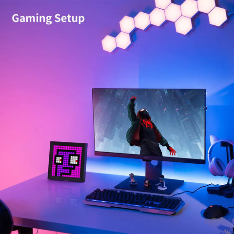 LED Pixel Display Panel For RGB Light Bars With Smart App Control, 16 Million Colors, enhancing a cool gaming room setup.