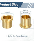 Workhorse Solid Brass Flange Bearing Sleeves Two Pack, 0.5" ID, 0.63" OD, 0.75" flange, shown with size details.