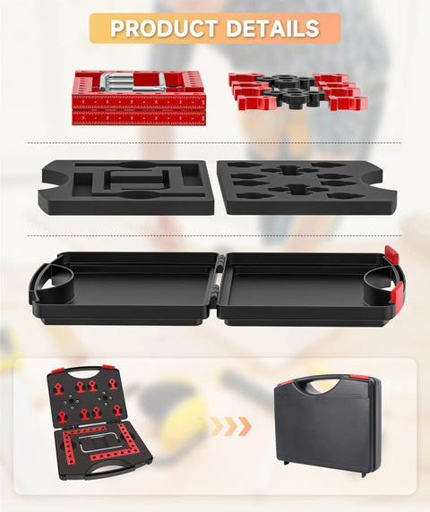 4 Pack Aluminum Corner Clamps For Woodworking Wingman Gear shown with red anodized finish and black storage case