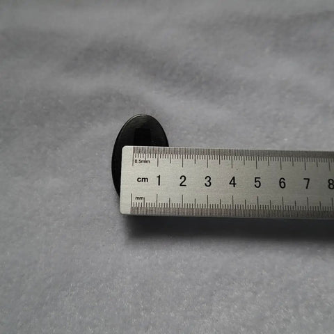 Fuchi Kashira Iron Alloy Set For Samurai Tsuka Handle Ferrule Caps 01 To 07 next to a ruler showing size detail
