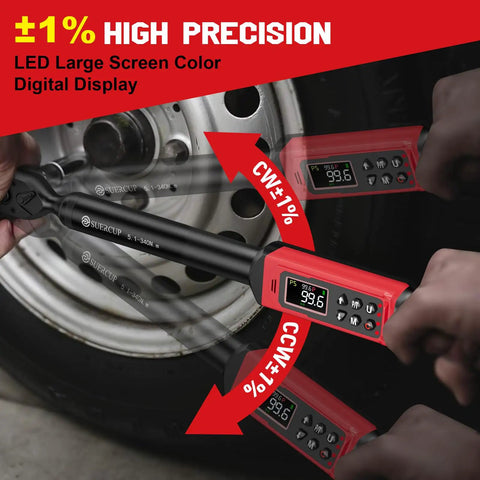 One Half Inch Drive Digital Torque Wrench With Range 5.1 To 340 Nm And 3.8 To 250.8 Ft Lb, One Percent Accuracy in use on wheel
