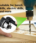 Smooth Operation Universal Ratchet Drill Chuck Key Wrench Set With Dual Socket Heads And Rock Solid Magnetic Grip, shown in use with a drill.