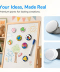 58mm Fridge Magnet DIY Kit Pack of 100 Sets with metal covers and blanks displayed on board, ideal for crafts and decor.