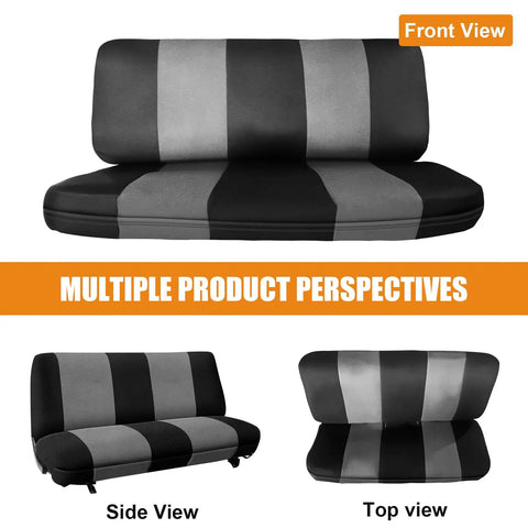 Front view of Truck Bench Seat Cover Without Headrest Hole That Fits Most Trucks And Cars, Universal Dutch Velvet Seat Protector in black and gray.