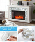 Thickened Marble Kitchen Backsplash Peel And Stick Tiles 12x12 Inch showing installation and fireplace design