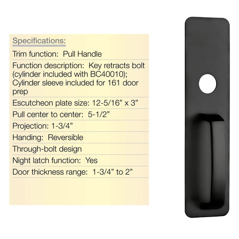 Commercial Door Pull Plate With Cylinder Hole In Sleek Matte Black Finish Built Tough From Rust Proof Stainless Steel For Top Shelf Security And Zero Hassle Install Meets Ansi Grade 1 Ul Listed Ada Compliant Specs