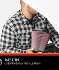Person installing High Flow Lifetime Engine Air Filter Reusable And Washable Premium Heavy Duty Filtration For Cars And Trucks
