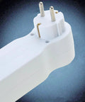 Heavy Duty Eu Standard 3 Way Power Strip Adapter With Two Pin Round Holes Compact White Wall Outlet Converter 250V 16A showing plug end.