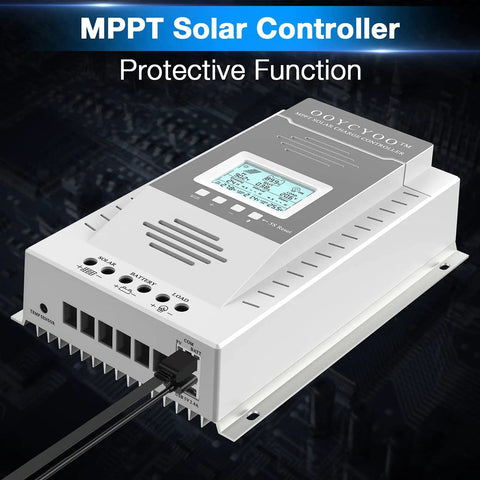 80A MPPT Solar Charge Controller For 12V And 24V Auto Blacklight LCD Display on a dark background