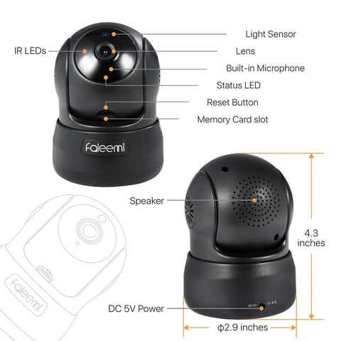 Indoor Wireless Security Camera With Pan Tilt And WiFi App Control, Night Vision, Motion Detection, Full HD 1080p, diagram