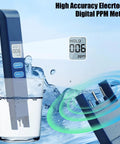Digital TDS Meter For Water Quality Testing At Home And In Hydroponics And Aquariums Measuring 0 To 9990 PPM For Drinking Water Blue 1 Pack With Quick Readout And High Accuracy shown in use.