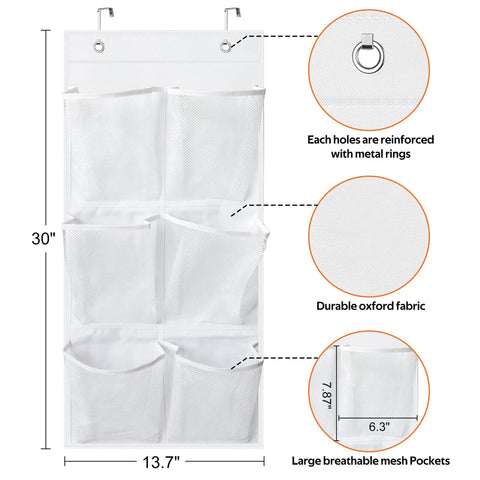 Two Pack Narrow Over The Door Shoe Organizer With Clear Mesh Pockets For Small Doors Closet RV Bathroom Pantry Camping White