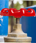10 Pack Cast Wheel Handles For Water Valves With Flat Bottom Design showing red polished handle on valve
