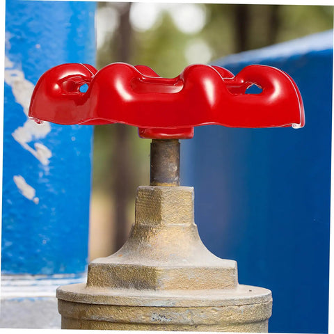 10 Pack Cast Wheel Handles For Water Valves With Flat Bottom Design showing red polished handle on valve