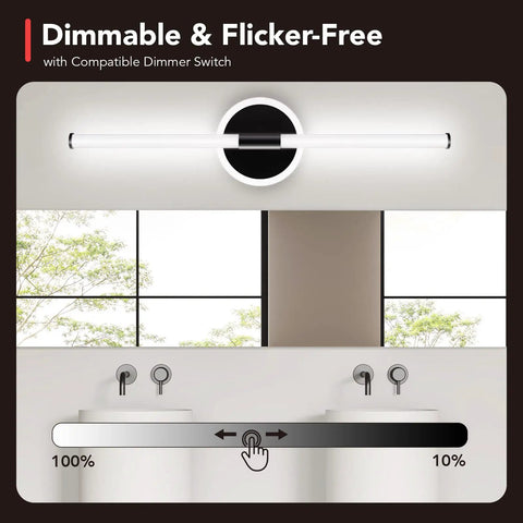 24 Inch Black LED Vanity Light Bar 18W Dimmable With Color Temperature Options 3000K 4000K 5000K Over Mirror Bathroom Fixture
