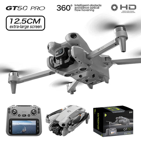 12.5cm Widescreen Remote Control Drone with dual lens cameras and obstacle avoidance, featuring box and remote.