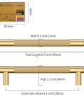 10 Pack 5 Inch Champagne Bronze Cabinet Pulls dimensions with comparison to credit card, showing 6.3 inch total length and screw hole distance