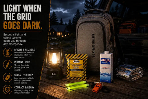 Two Person Premium 72 Hour Grab-and-Go Emergency Survival Kit with lantern, food, water, and first aid tools for disasters