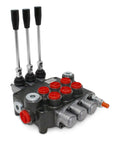 Amazon monoblock hydraulic directional control valve, 3-spool, 21 GPM, SAE ports, gray body with red caps