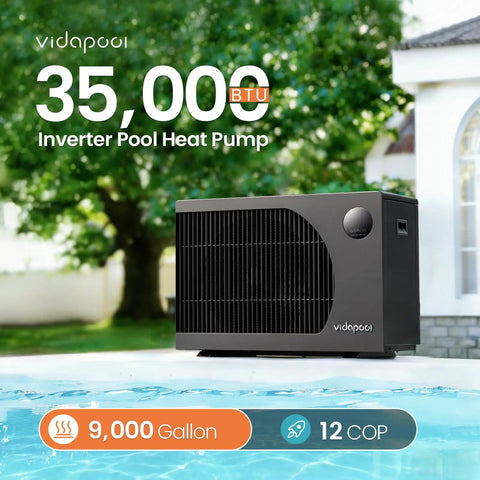 Super Slick 35000 BTU Inverter Pool Heat Pump For Above Ground Or Inground Pools With Smart Wifi Control And Hella Efficient Electric Heating Technology Keep The Water Nice And Warm This Summer