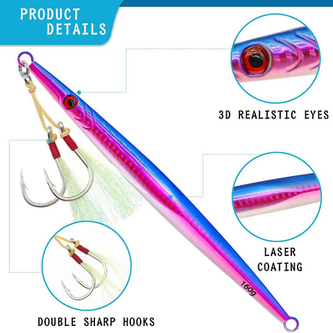 Three Pack Saltwater Jigging Spoons Set 160g Deep Sea Glow Lures With Assist Hooks For Tuna Bass Dogtooth Grouper 21cm