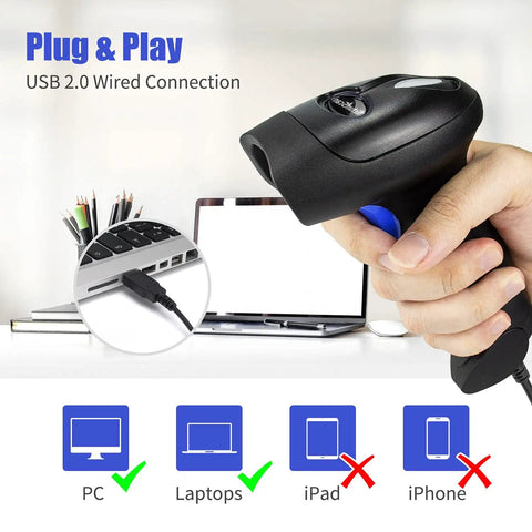 USB Barcode Scanner For Computers Handheld Wired 1D 2D Image Reader That Delivers Lightning Fast 300 Reads Per Second Reads QR PDF417 Data Matrix