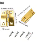 12 Pcs 1.73 Inch 4 Hole Folding Butt Hinges With Screws For Small Drawers Doors Tool Boxes Wooden Boxes Cabinets And DIY Model Making Budget Friendly Home DIYers And Craft Projects, showing hinge dimensions and screws.