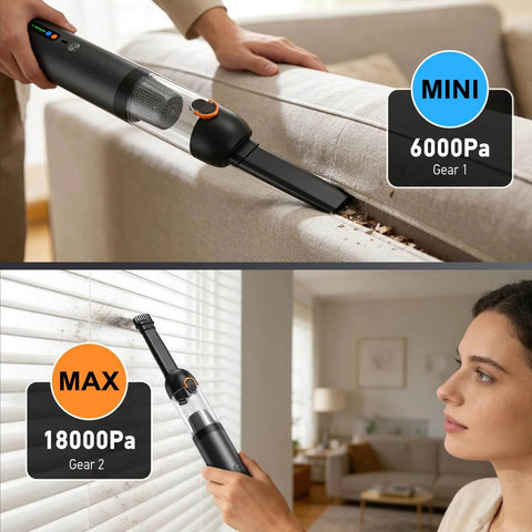 Super Handy 4 In 1 Cordless Car Vacuum With 18000Pa Suction And Brushless Motor Air Duster Function Blowing And Inflating in use
