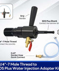 Side view of DaduoRi 2-1/2 inch Pro core drill bit with SDS Plus water-injection adapter kit and blue garden-hose quick-connect