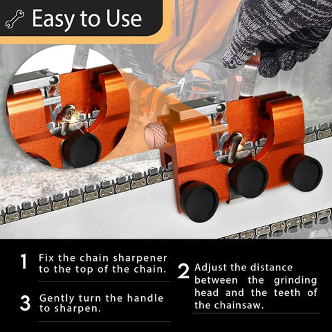 All In One Chainsaw Sharpener Kit For Electric Saws With Tungsten Burr Universal Chain Saw Sharpener Tool in use on chain