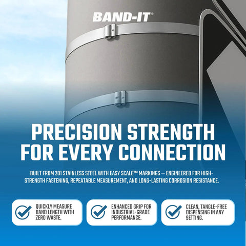 Five-Eighth Inch Wide Stainless Steel Band With Easy Scale Imprint for precision strength and industrial use.