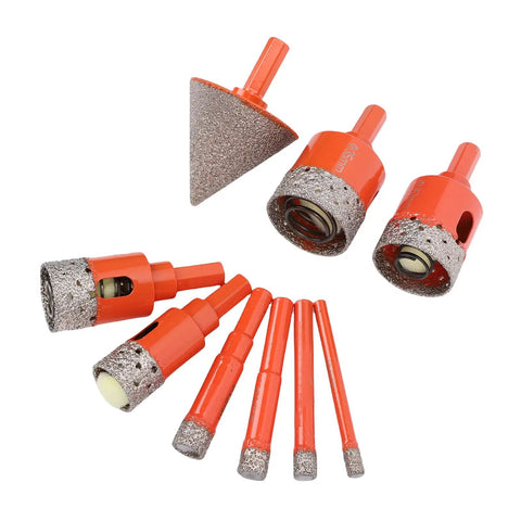 Premium 9pc Hole Saw Kit For Ceramic Tile Granite Marble Drilling 1/4 To 1-3/8 Inch Vacuum Brazed Chamfer Bit Snap Design With Cooling Sponge And Storage Box You Will Love, orange diamond drill bits set