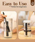 Close-up of 34 Oz Sourdough Starter Jar Kit With Metal Lid Silicone Spatula Feeding Tracker Extra Thermometer Strips And Breathable Covers