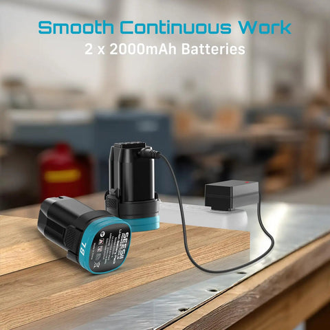 16.8V Cordless Brushless Impact Driver Kit with 2x 2000mAh batteries charging on workbench