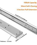 Heavy Duty 20 Inch Soft Close Drawer Slides With Hydraulic Damper For Zero Slam Action showing full extension and dimensions.