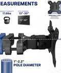 Tough As Nails Steel Monitor Pole Mount With Quick Release Vesa Plates For Up To 30 Inch Displays showing dimensions and specifications for installation.