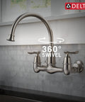 Corin Wall Mount Kitchen Faucet With Brushed Nickel Finish High Arc Gooseneck 360 Degree Swivel Single Handle