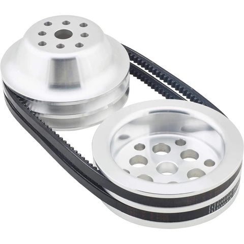 One To One Pulley Combo For SBC Short Water Pump With CNC Aluminum Double Groove Crank And Water Pump Pulleys And Matched Belts
