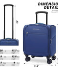 Underseat Luggage With Wheels Softside Carry On Spinner Bag Fourteen Point Five Inch Navy 28L Lightweight And Durable