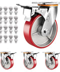 Top Tier Heavy Duty Swivel Caster Set Of Four With Industrial Polyurethane Silent Wheels, showcasing durable steel hub and attached bolts.