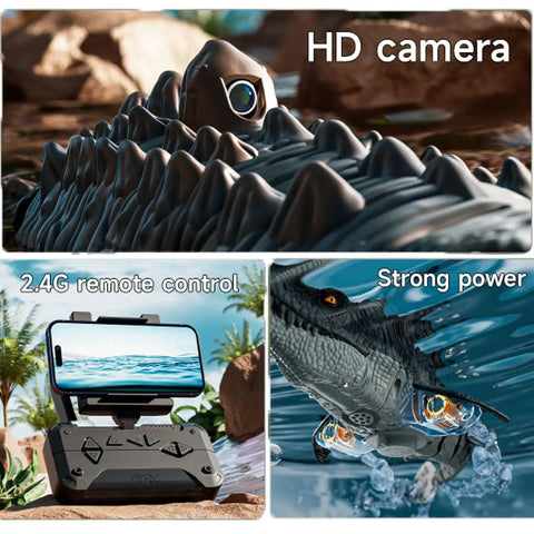 2.4G Mosasaurus RC Toy With HD Camera And App Control, waterproof pool dino boat, remote and underwater view details