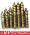 Yellow Zinc Plated Dowel Screw Hanger Bolts Double Headed Self Tapping Fasteners For Wood Furniture M4x16mm display