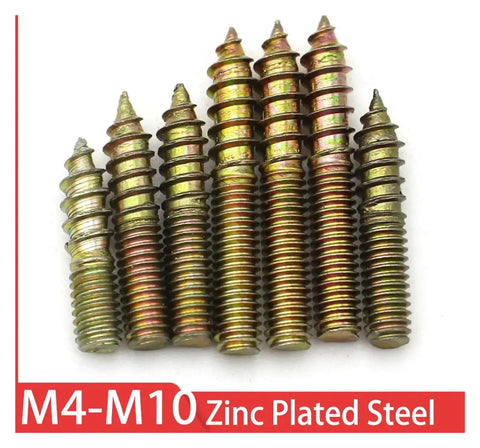 Yellow Zinc Plated Dowel Screw Hanger Bolts Double Headed Self Tapping Fasteners For Wood Furniture M4x16mm display