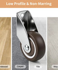 Chegulu 2" Rigid Plate Casters, Silent Rubber Furniture Wheels, Set of 4 on hardwood, carpet, and tile surfaces.