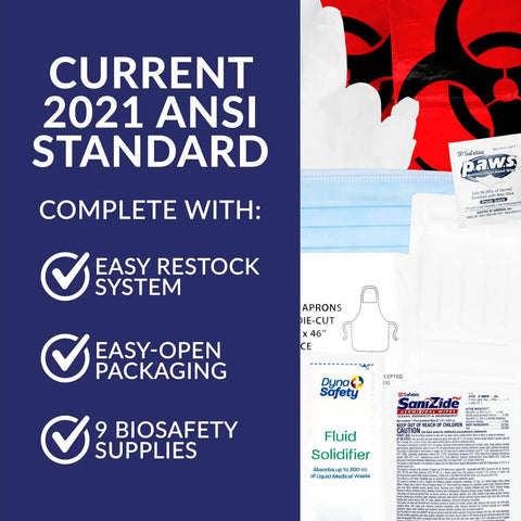 Bodily Fluid Cleanup Kit for Biohazard Spills, Wall-Mountable or Portable, OSHA Bloodborne Pathogen Safe, kit supplies and instructions