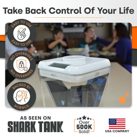 Countdown Timed Lock Box for Snacks and Valuables With Self Control Timer, Mini Safe Habit Hack Container for Building Better Habits, Locking Storage Box to Help You Stay Focused, White Lid and 3.0 Inch Base