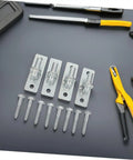 Heavy Wall Mount Gate Hinges For Barn Doors And Farm Fencing No Sweat Setup Rock Solid Operation Rust Resistant Outdoor Hardware Rack With Screws Four Pack and screws on a dark surface.