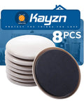 Heavy Duty Carpet Furniture Sliders, 8 Pack, 5 Inch Round Moving Pads For Big Furniture, Reusable Glide Pads To Protect Floors While You Move Heavy Stuff Safely stacked against branded packaging.