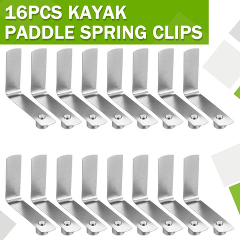 Image of 16 Pieces Canopy Push Button Clips Stainless Steel V Shaped Tent Pole Clips 8 Mm Spring Button Locks arranged on a white background.